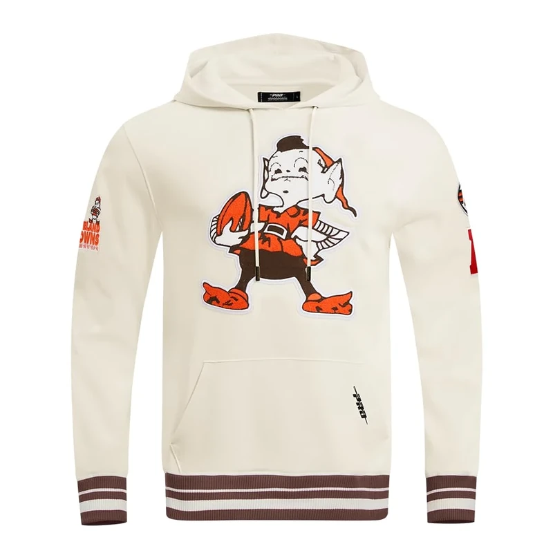 Pro Standard Men's NFL Cleveland Browns Retro Classics Pull Over Hoodie Eggshell/Brown 3XL