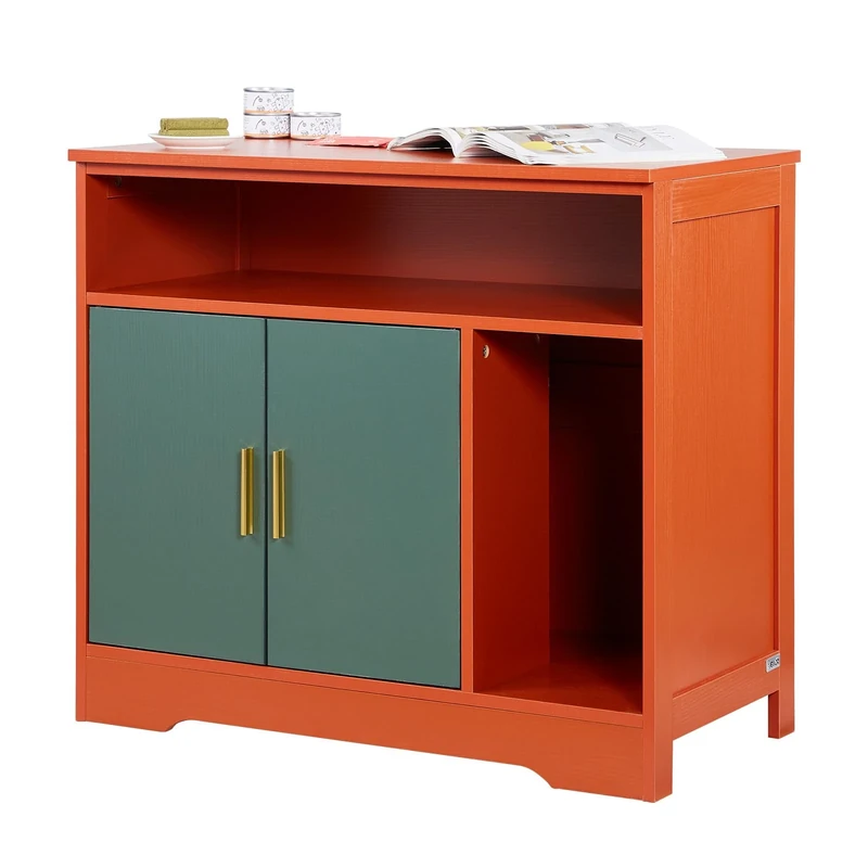 VEVOR Cat Litter Box Enclosure, 31 in Hidden Litter Box Cabinet with Shelf & Storage, Modern Style Indoor Cat Washroom, Wooden Kitty House Furniture End Table, Fit Most Litterboxes, Red & Green