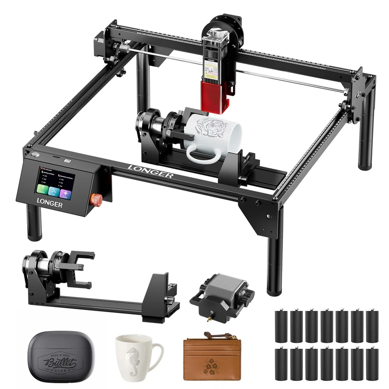 LONGER RAY5 10W Laser Engraver – Desktop Laser Cutter for Wood, Leather & Acrylic, DIY Engraving Machine with Safety Features, Air Assist & 3-in-1 Rotary Roller
