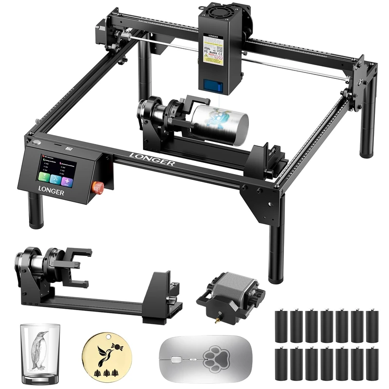 LONGER RAY5 20000mWLaser Engraver Bundle – Desktop Laser Cutter for Wood, Leather & Acrylic, DIY Engraving Machine with Safety Features, Air Assist & 3-in-1 Rotary Roller for Crafts & Gifts