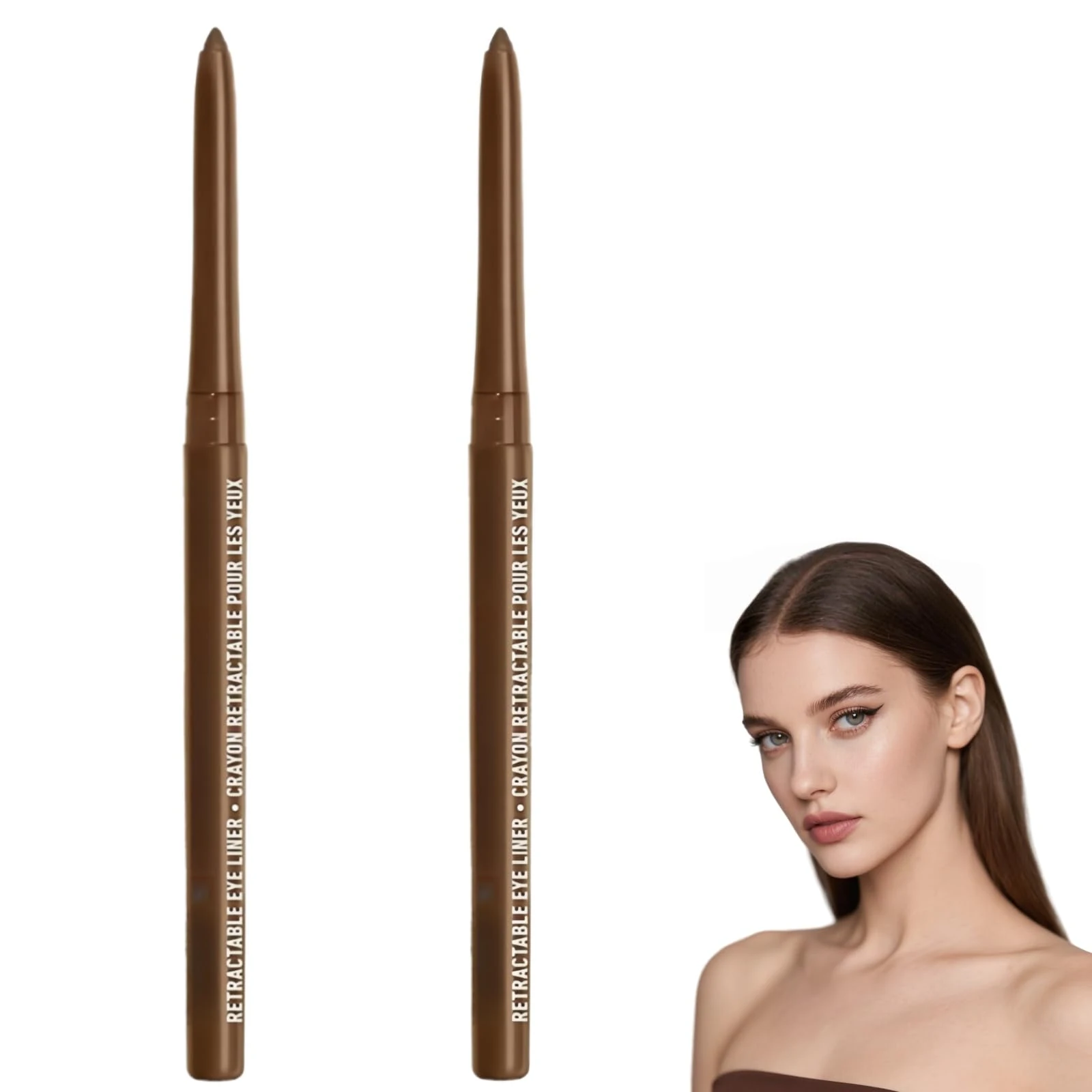 2 PCS Matte Gel Eyeliner Pencil Waterproof,Retractable Cream Smooth Eye Liner Pencils,Smudge-Proof Creamy Eye Liner Pencil,Long Lasting Waterline Eyeliner Pen,Eyeliners Brightener Pen Crayon Makeup-02