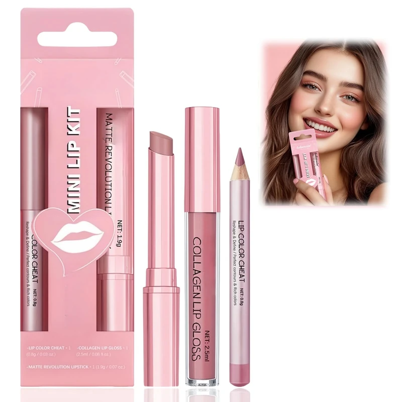 3PCS Lipstick & Lip Gloss & Lip Liner Set,Matte Liquid Lipstick & Lip Liner Set,Long Lasting Lip Stain & Tinted Lip Balm,Hydrating Lip Gloss Kit for Dry Lips,Waterproof Make Up Set (SET 1)