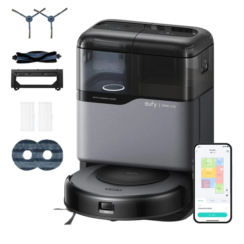 eufy Omni C20, Robot Vacuum Cleaner with Mop, All-in-One Station,2 Side Brushes, 2 Washable Filters, 1 Rolling Brush, 1 Brush Guard, 2 Mop Pads