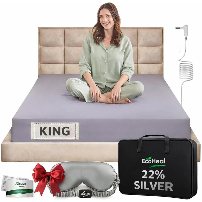 Grounding Sheets King 74% Organic Cotton 22% Silver 4% Silk Fitted Size Bed Sheet - Grounded Earth Deep Pocket - Well Bedding for Better Sleep (Gray, King)
