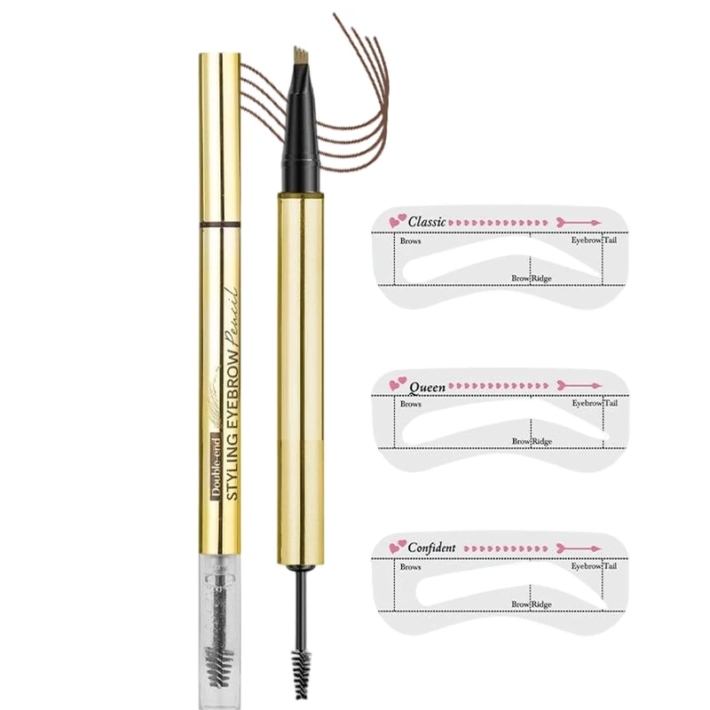 Eyebrow Pencil, 4 Fork Waterproof Eyebrow Makeup Gel Pen, Long-Lasting Cosmetics for Women Men Girls Everyday Travel Work Sports Commuting