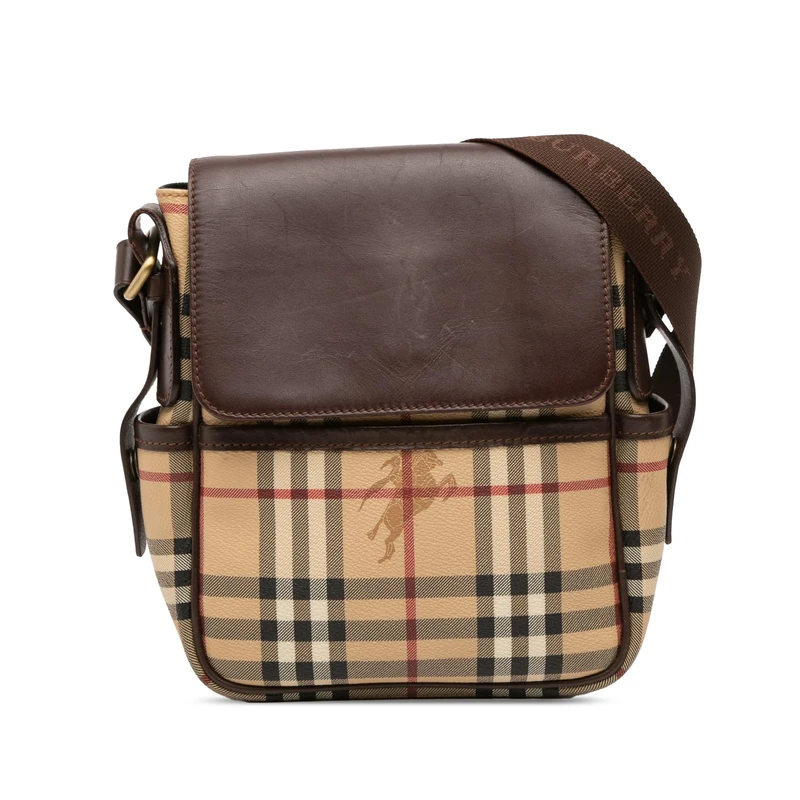 BURBERRY Pre-Loved Haymarket Check Coated Canvas Flap Crossbody Bag