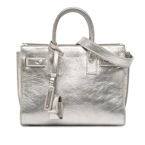 Yves Saint Laurent Pre-Loved Nano Metallic Crinkled Calfskin Supple Sac De Jour Satchel