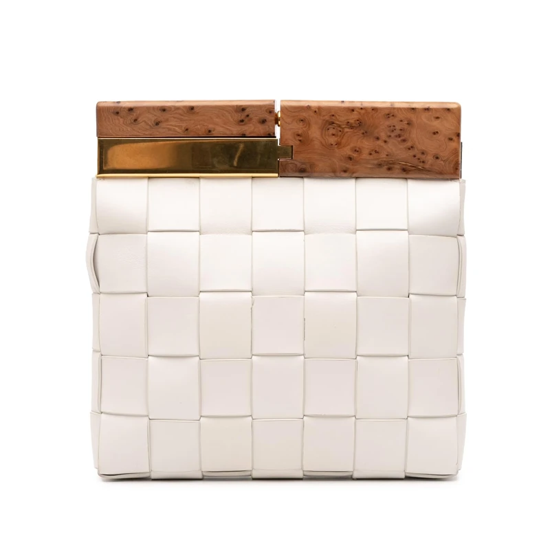 Bottega Veneta Pre-Loved Lambskin Maxi Intrecciato The Snap Clutch