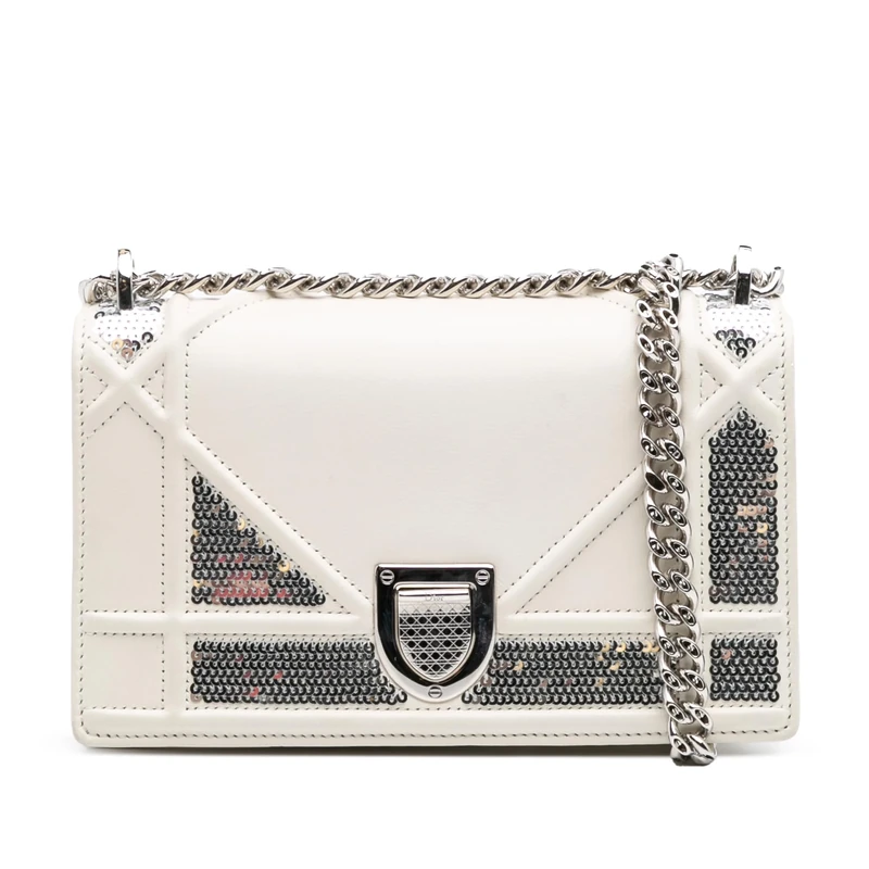 Pre-Loved Small Calfskin Diorama Sequin Flap Crossbody Bag