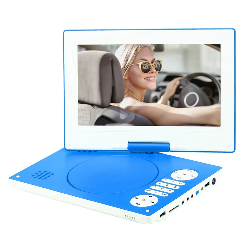 YOOHOO Portable DVD Player12.5" with 10.5" 270° Rotatable HD Swivel Screen With Rechargeable Battery AC Adapter Supports All-Region, multi region,car dvd players for kids（blue）