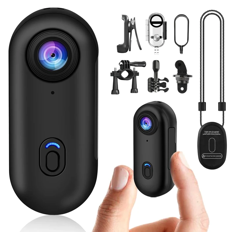 bayehngs 1080P Thumb Action Camera, Wearable Small Body Camera, Tiny Size Hands Free POV Recording Body Worn Camera, Helmet Cam for Cycling, Motorcycle (Accessory Kit Version, Black)