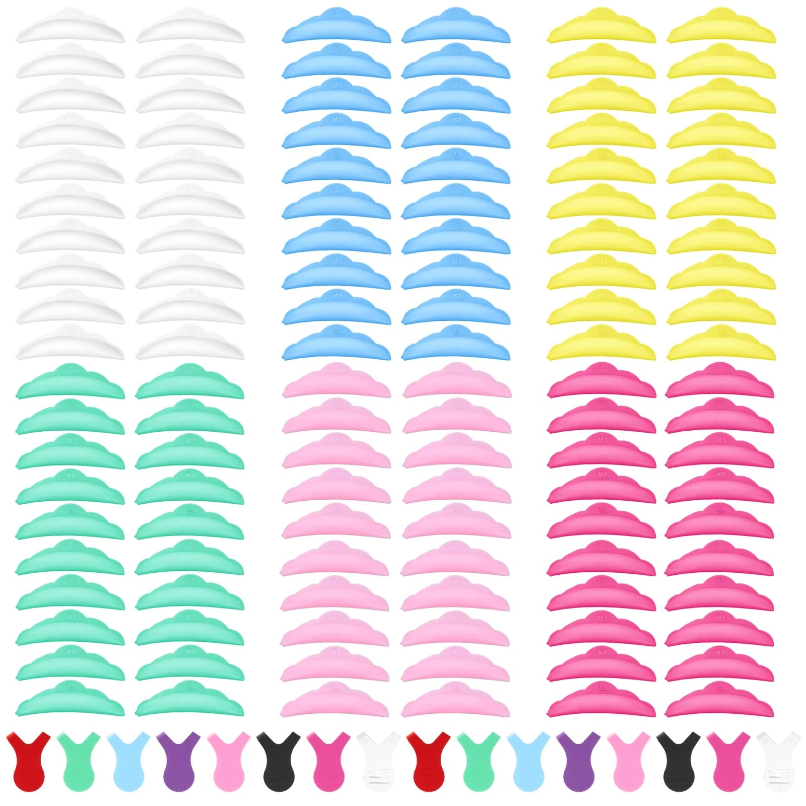 Classicseali 120PCS Lash Lift Shields,Silicone Glueless Lash Lift Shields,Multicolor Reusable Lashes Lifts Pads with 16pcs Y Shape Eyelash Brush, Makeup Beauty Tools,for Eyelashes Lifting and Coloring