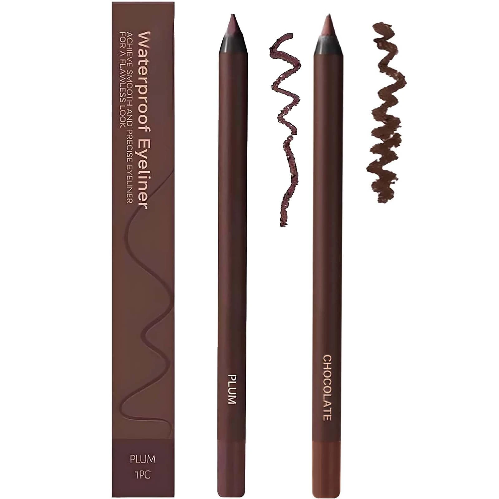 24-Hour Waterproof Eyeliner Pencil, 2Pcs Smudge-Proof Matte Eye Liner Set, Sharpenable Long-Lasting Makeup for Smooth & Precise Application (Chocolate & Plum)