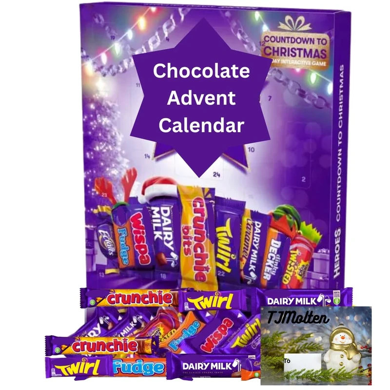 Advent Calendar Chocolate - Heroes Advent Chocolate for kids | Countdown to Christmas selection Milk Chocolates | Advent Calendar 2025 for Kids Men Women with TJMolten gift tag 230 g (Heroes Advent)