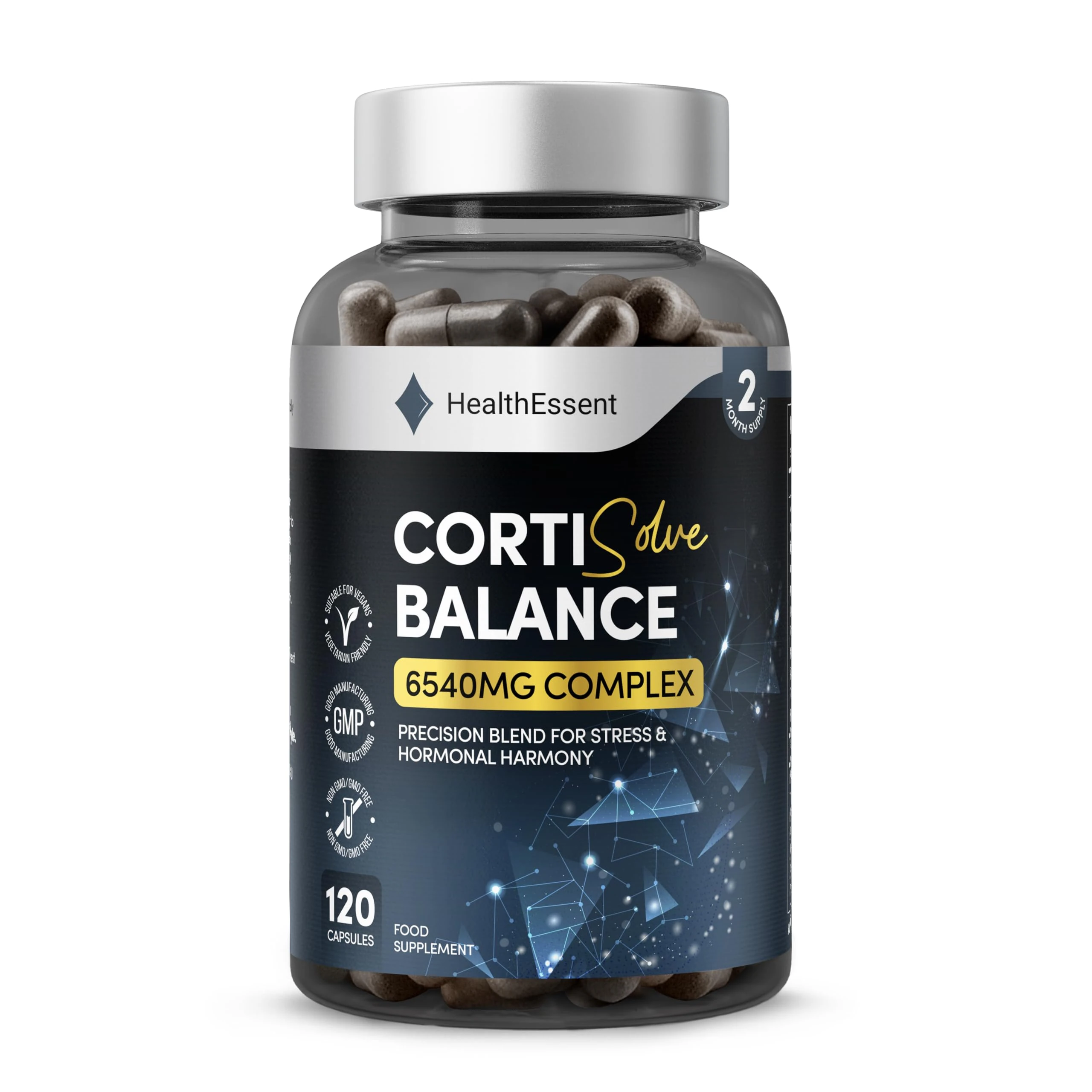 HealthEssent CortiSolve Complex 6540mg – Cortisol Support Supplement with Ashwagandha, Rhodiola, Magnesium & L-Theanine – Natural Adaptogen for Balance, Focus & Weight Goals – 120 Capsules