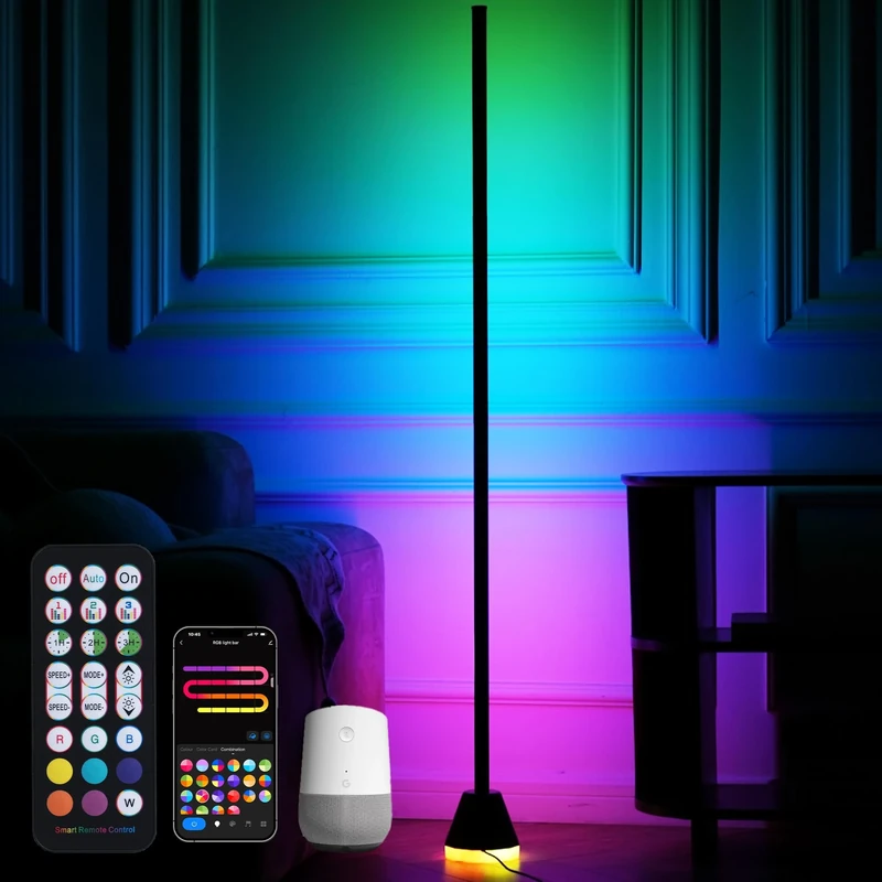 LuminexDesigns Smart LED Floor Lamp RGBIC, WiFi Standing Corner Light Work with Alexa Remote Control, 16M Colors Changing Ambient, Music Sync Timer for Living Room/Bedroom/Gaming (Plug Not Included)
