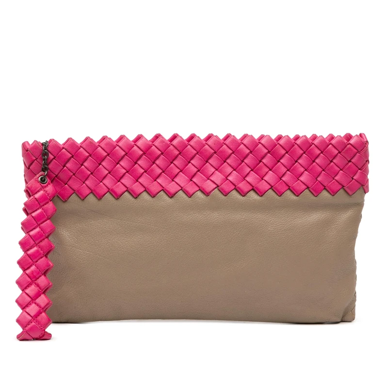 Bottega Veneta Pre-Loved Intrecciato Trimmed Bicolor Nappa Clutch Bag