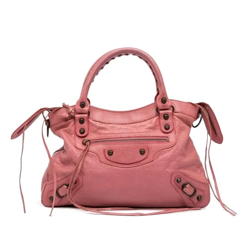 Balenciaga Pre-Loved Lambskin Motocross Classic Town Satchel