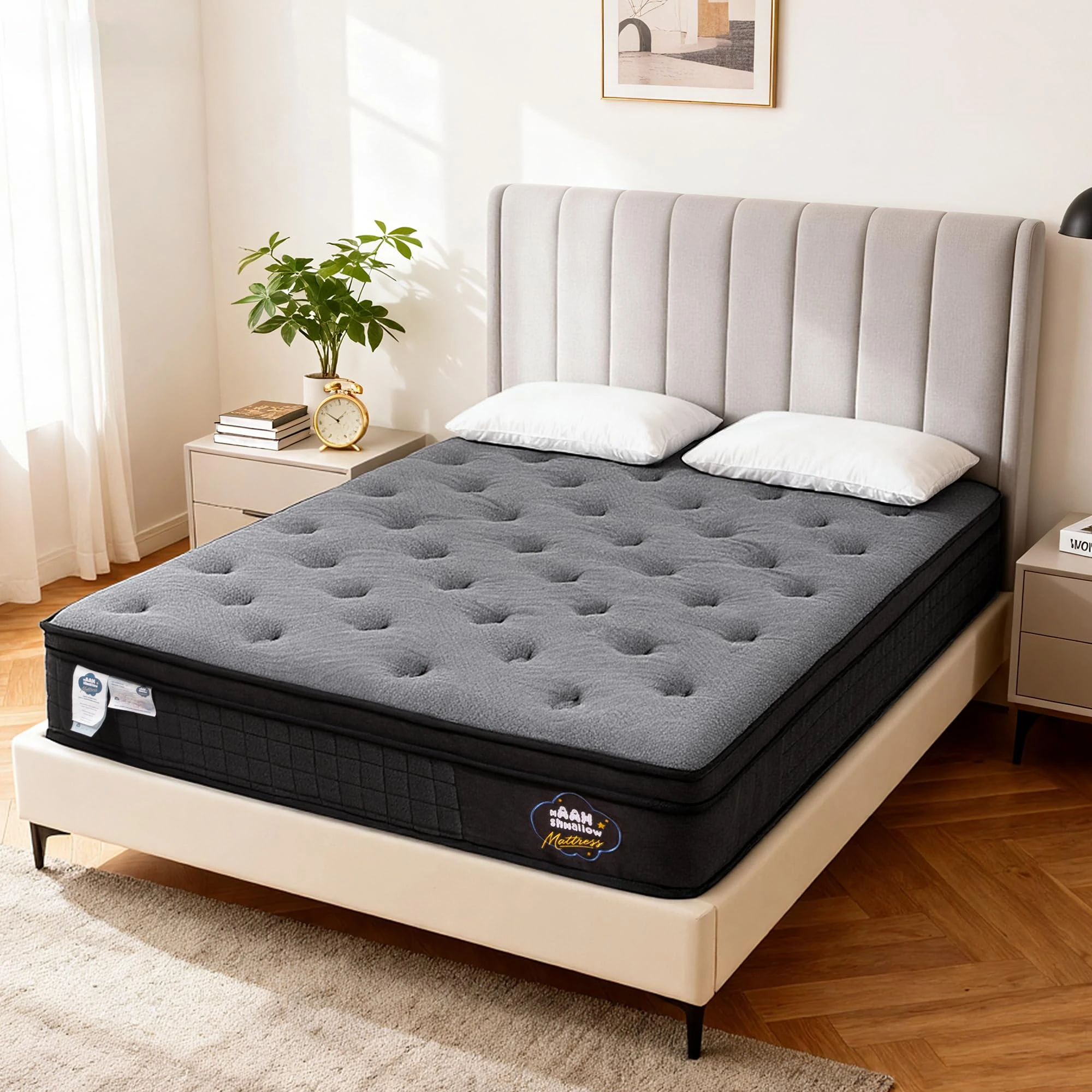 Jazz Pose Double Mattress 4FT6, 10 Inch Memory Foam Mattress with Hybrid Pocket Spring for Pressure Relief & Back Pain Relief, Medium Firm Mattress in a Box, Grey (135x190x26CM)