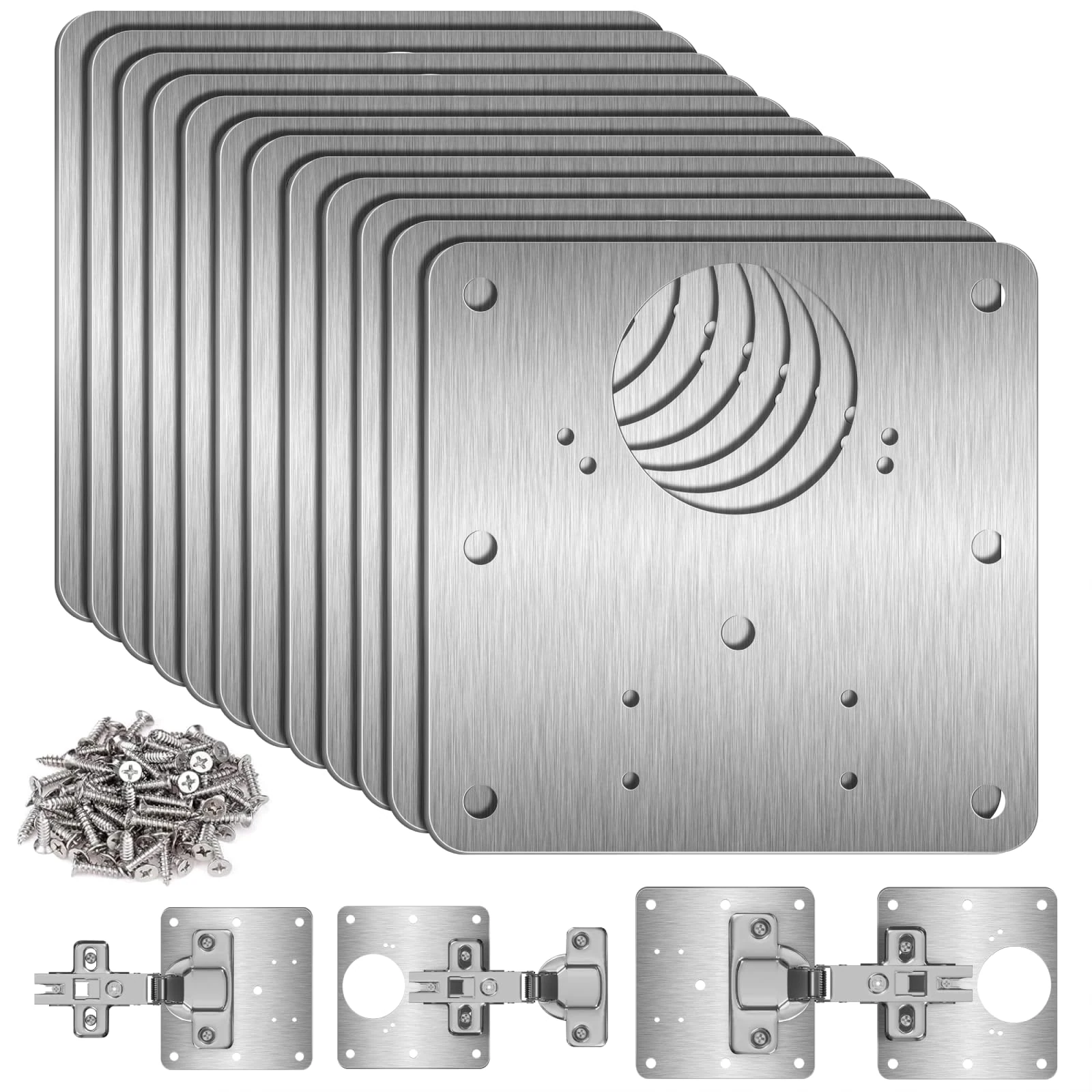Pack of 12 Hinge Repair Plates, Kitchen Stainless Steel Hinge Repair Plate for Repair of Door, Cabinet, Home Furniture, Drawer, Boxes, Window, with 72 Screws (9 x 9 cm)