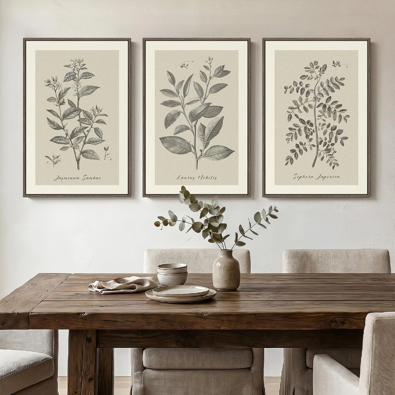 Framed Vintage Botanical Wall Art, 3 Piece Neutral Floral Plants Canvas Painting Prints Artwork for Living Room, Rustic Flowers Pictures for Farmhouse Bedroom Kitchen Dining Room Home Decor, 16x24