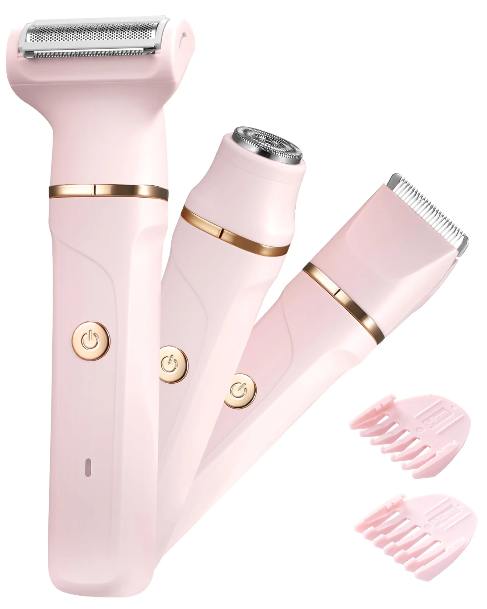 Women's Shaver, 3-in-1 Intimate Shaver for Women, Facial Hair Remover for Women, Women's Shaver Electric for Legs, Arms, Armpits and Bikini Area, Rechargeable IPX7 Waterproof Trimmer Women, Pink