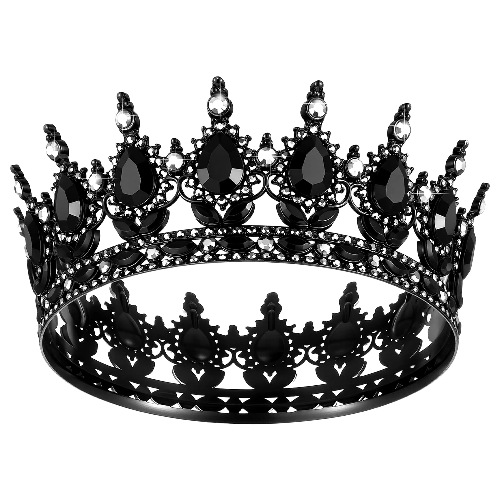 Grevosea Crown for Women, Queen Crown Tiara Rhinestone Birthday Crowns Wedding Bridal Hair Accessories for Princess Party Photo Props (Black)
