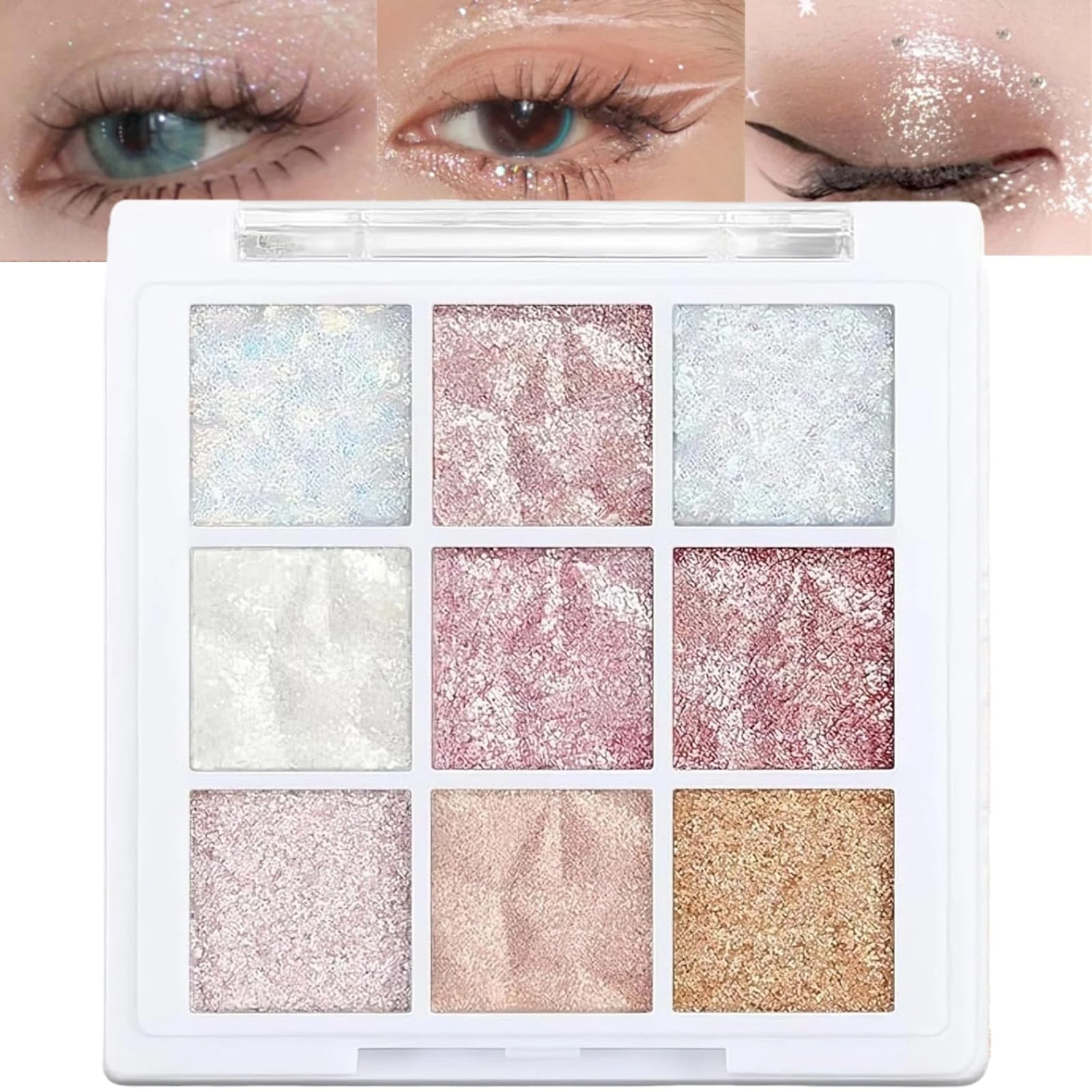 9 Colors Glitter Eyeshadow Palette,Sparkling Eye Shadow for Women,Long-Lasting Eye Shadow Makeup,Cream Texture,Highly Pigmented & Waterproof,Smudge-proof,Gentle and Safe Formula,Easy Application