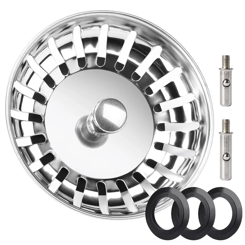 80mm Kitchen Sink Drainer Plug | Sink Strainer | Stainless Steel Kitchen Plug for Sink Bathroom Food Hair Catcher Filter Stopper - Prevent Clogs, Bad Smells, 1 Pack