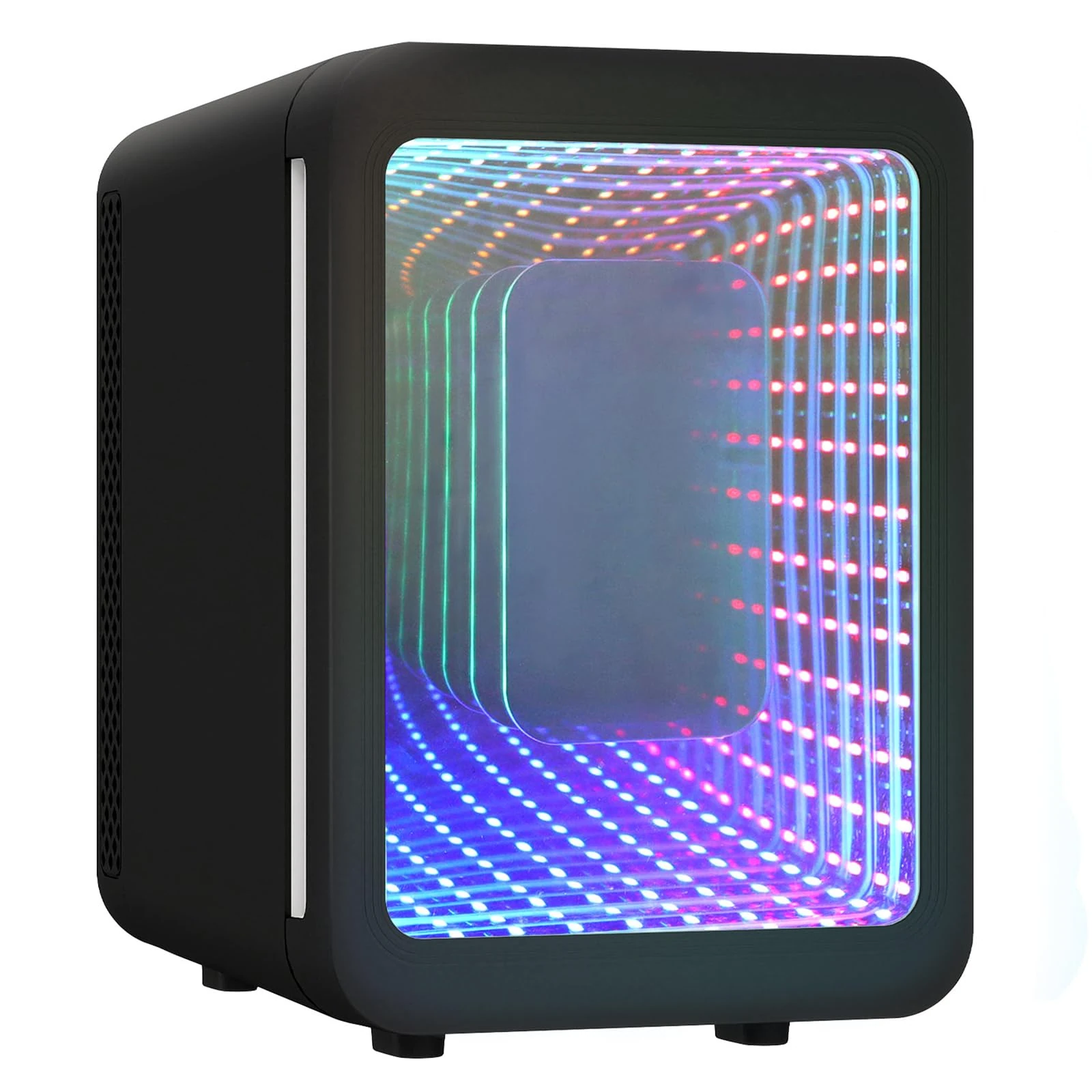 ARTETHYS Mini Fridge for Bedrooms, 4L Car Skincare Fridge with LED Mirror, Gaming Fridges with Infinity Effect for Home Office Skin Care, 220V AC/12V DC, Black