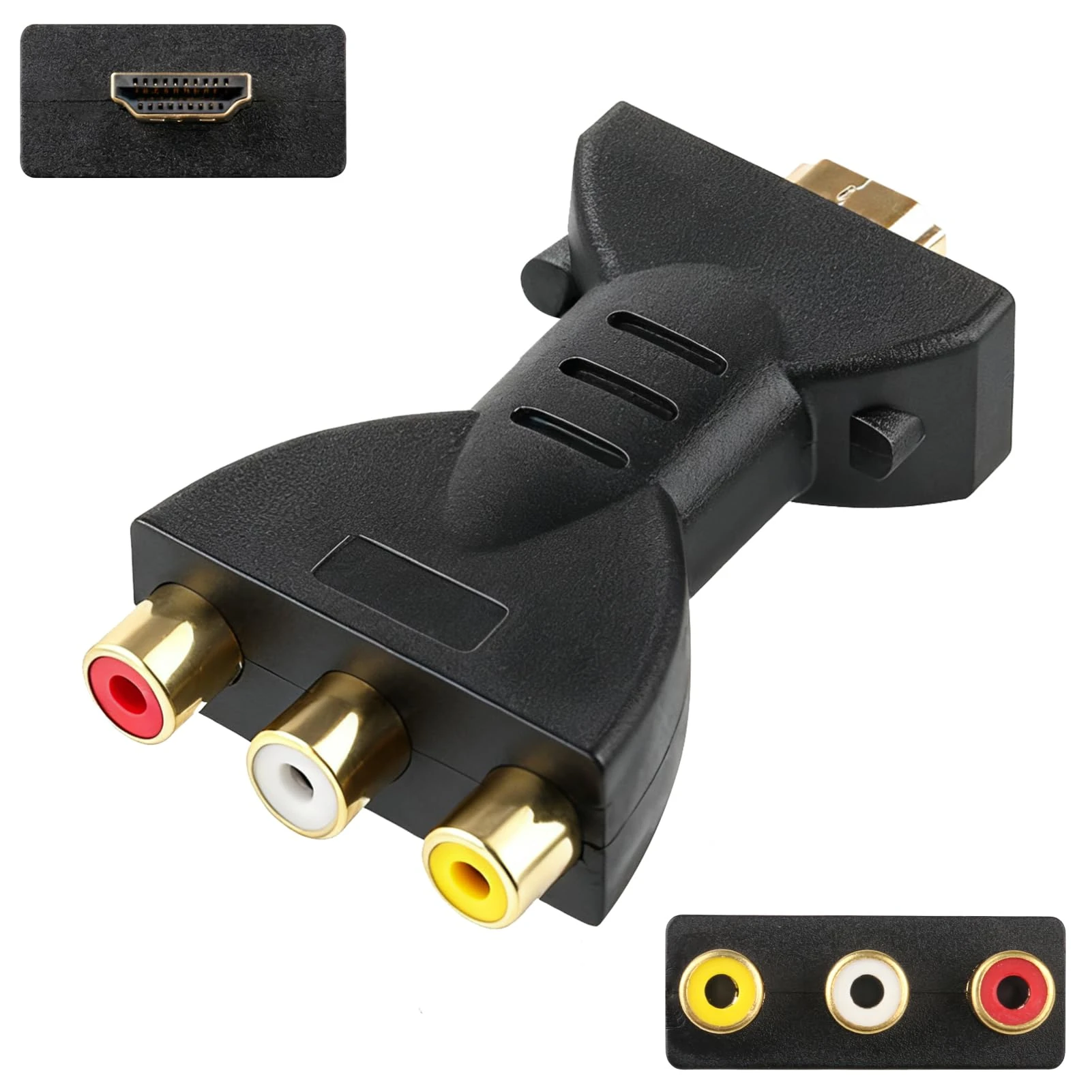HDMI to RCA Converter, 1080P HDMI to AV Adapter Component Video Audio Gold Plated Interface High Definition Plug and Play for TV Stick Chromecast Apple TV Laptop PC Xbox HDTV DVD PS2 PS3 Camera