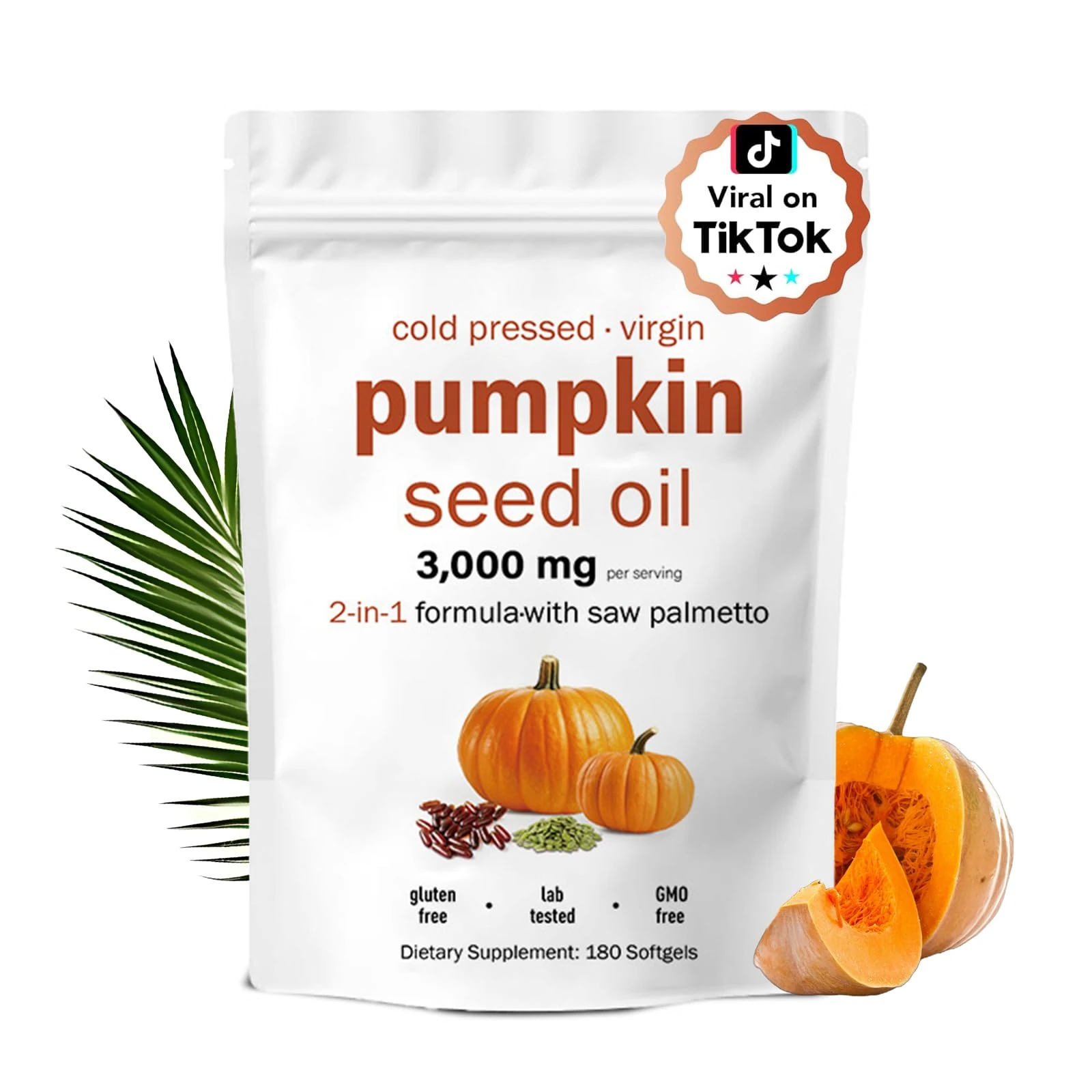 Pumpkin Seed Oil Capsules | Cold Pressed, Pure Virgin Oil, Essential Fatty Acids & Phytosterols 180 Softgels, Good for hair health | Non-GMO