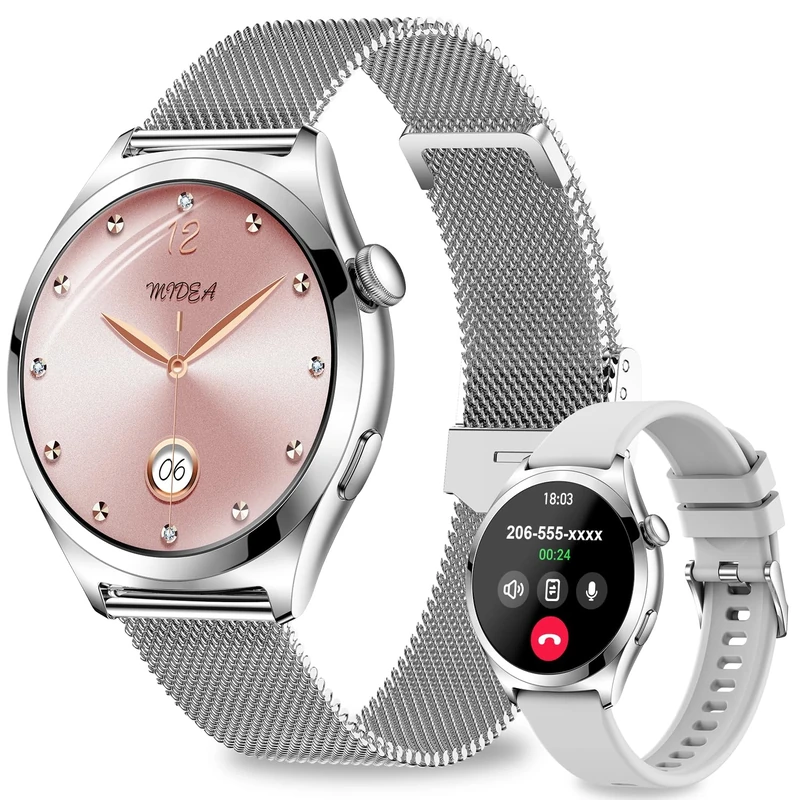 Smart Watches for Women, 1.27" HD Fitness Tracker (Answer/Make Calls), IP68 Waterproof Smartwatch with Heart Rate SpO2 Sleep Stress Monitor, 120+ Sports Modes Watch for Android & iPhone (Silver)
