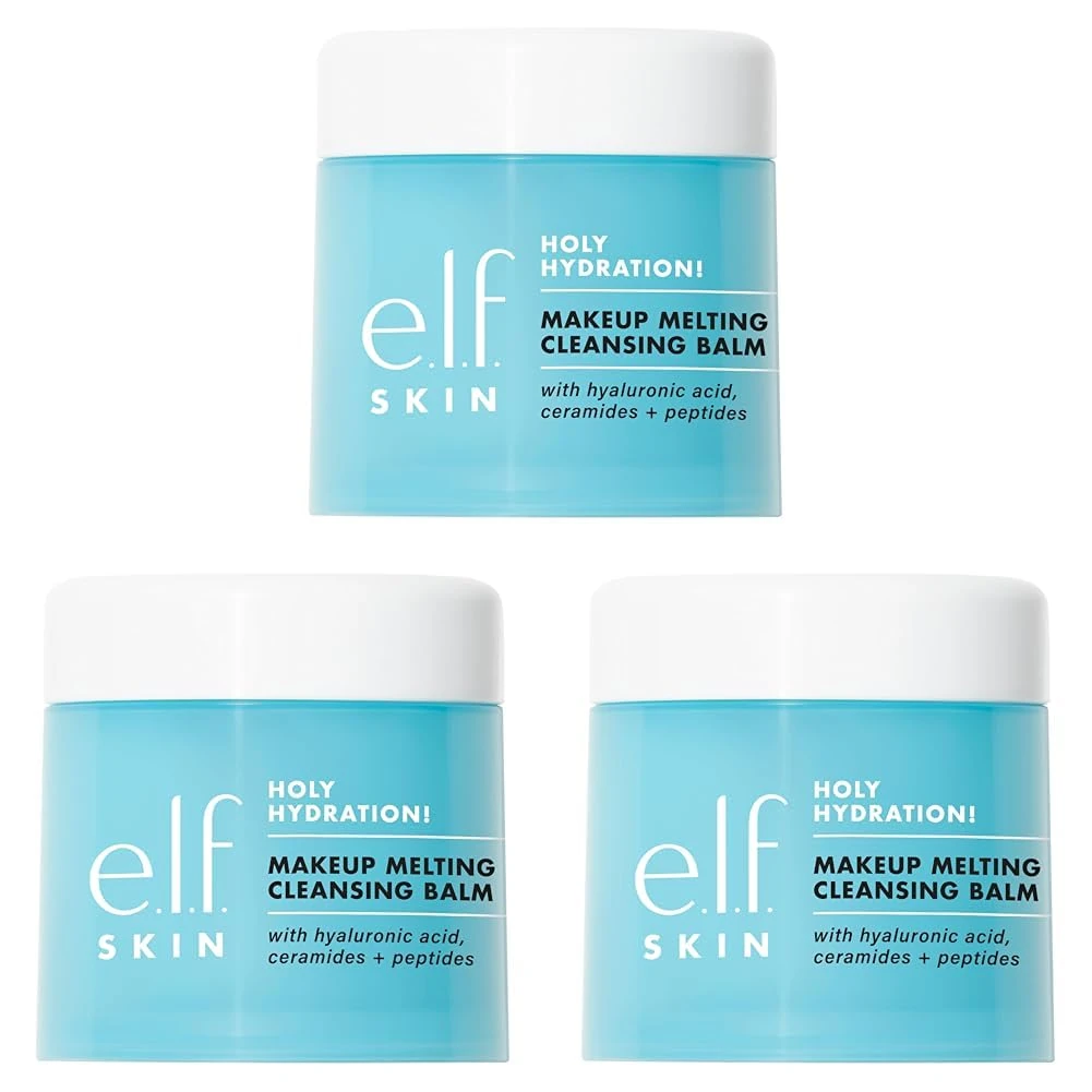 e.l.f. Holy Hydration! Makeup Melting Cleansing Balm, Face Cleanser & Makeup Remover, Infused with Hyaluronic Acid to Hydrate Skin, 2 Oz (Pack of 3)