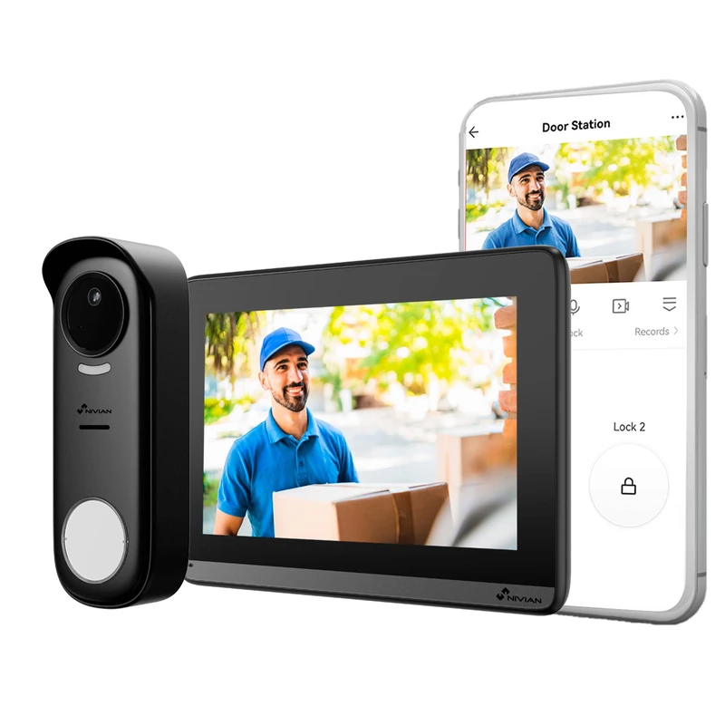 NIVIAN WiFi Wireless Smart Video Door Phone, 7 Inch Touch Monitor Full HD + App Tuya, IP65 Outdoor Plate with Night Vision, Two-Way Audio, Remote Door Opener, Smart Security - Image 1