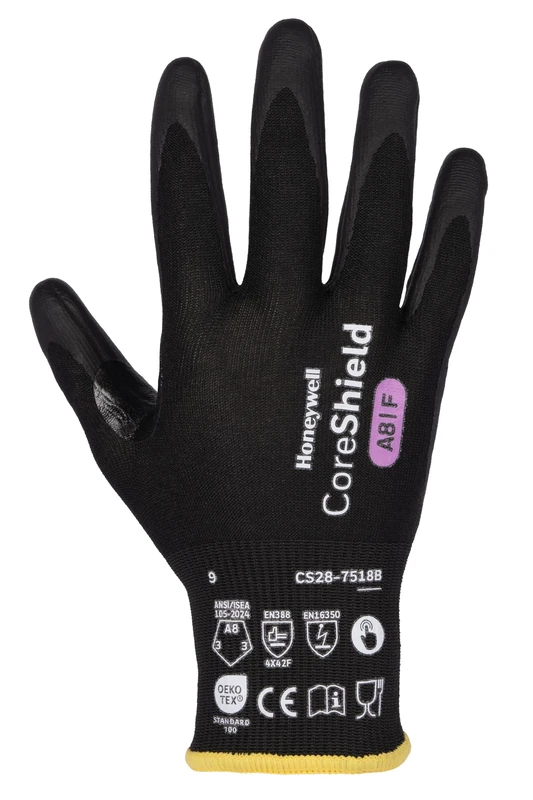 Honeywell Coreshield 3.0 Cut Protective Unisex Gloves CS28-718B, Silicone Free, Washable, Food Certified, Touchscreen Operational, Gauge 18, Cut A8-F, Size 7S, CS28-7518B-7 (Bellyband with 10 Pairs)