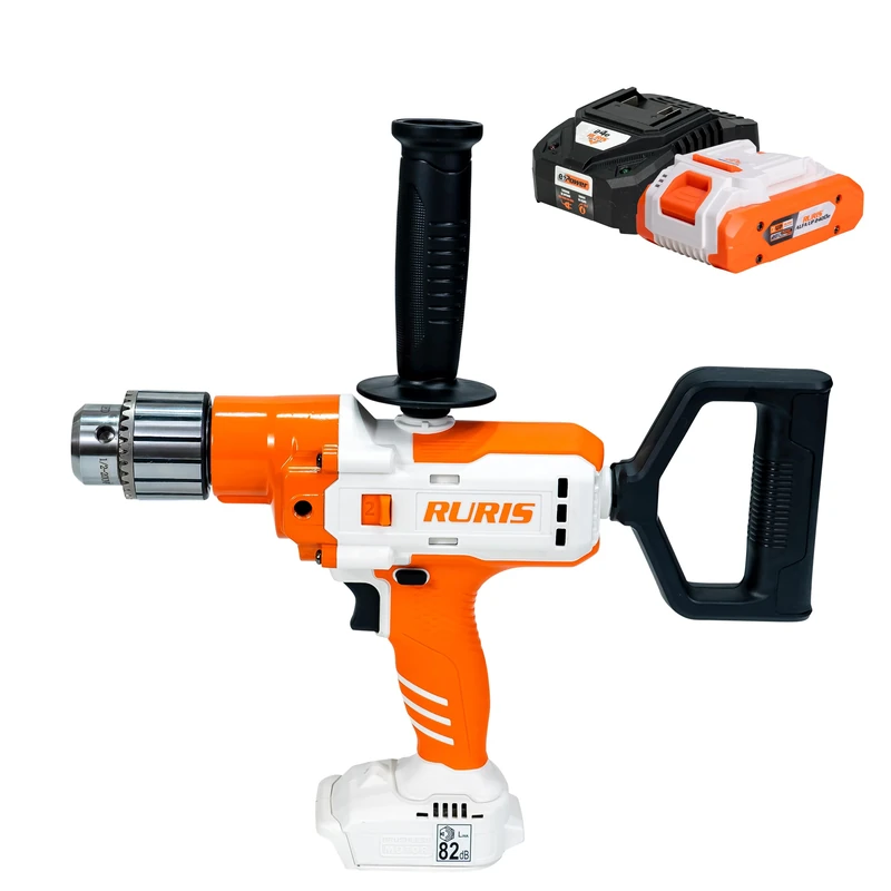 RURIS RMX1390 130Nm Cordless Drill Driver Brushless Motor 2 Speed LED Chuck 16 mm + 20V 4Ah Battery Kit and Charger