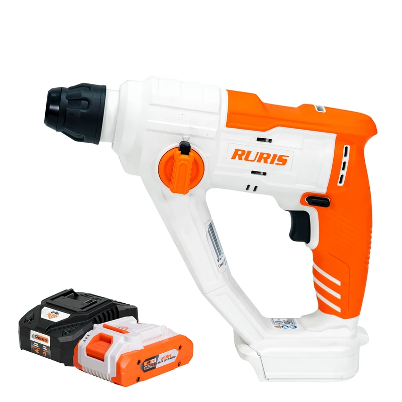 RURIS RMX1210 Cordless Hammer Drill Chuck SDS Plus Drill & Percussion, Variable Speed, LED, Drill Bits 8/10/12 mm - 20V 4Ah Battery + Charger Included