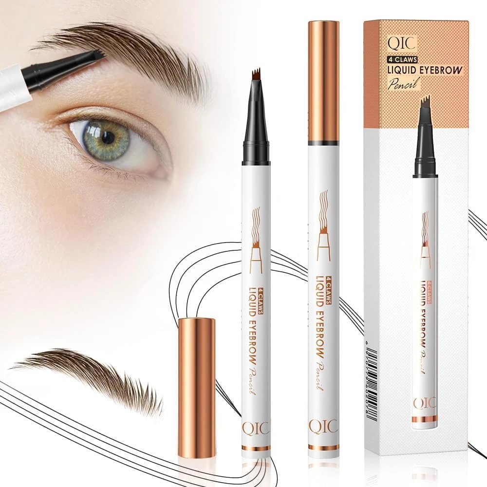 2 Pcs Microblading Eyebrow Pencil, 2025 Upgraded 3D Waterproof 4-Tip Eyebrow Pen, Natural Makeup Long-Lasting Fine Stroke Magic Brow Pencil for Women Stay on All Day (Black Brown(2 Pcs))