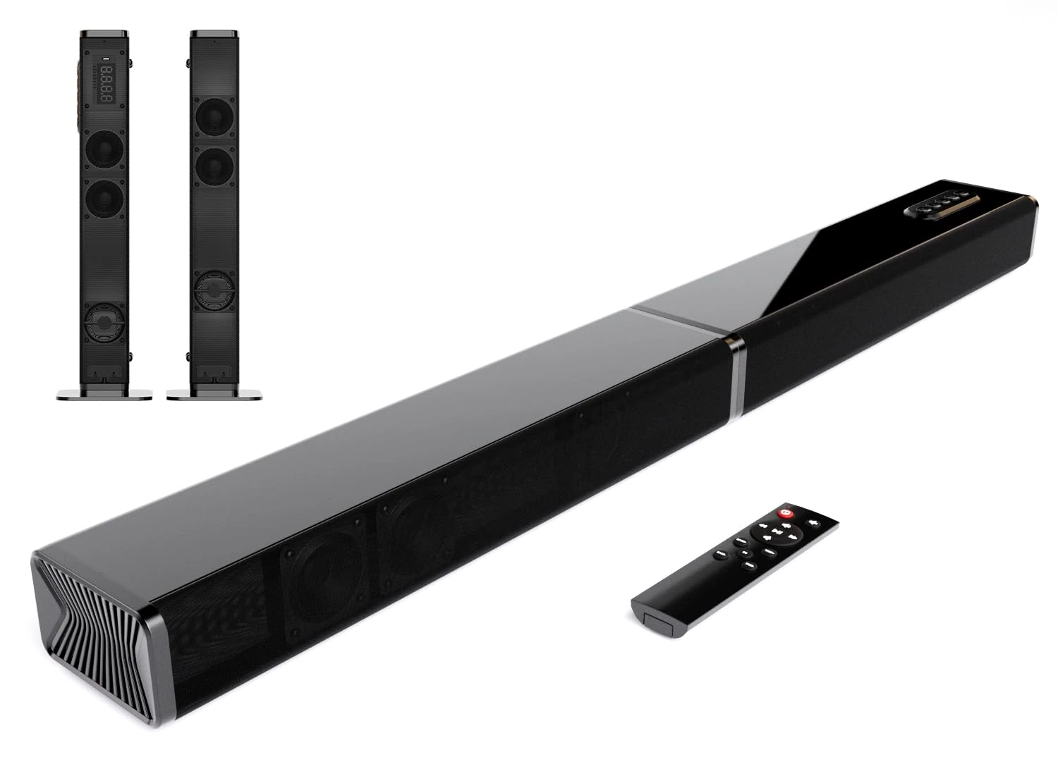 JAJALUYA Sound Bar,100W Sound Bar for Smart TV,Bluetooth V5.3 speakers, 2 in 1 Home Speaker, ARC/OPTI/AUX/USB Connections, for TV/PC/Projectors,Wall Mountable