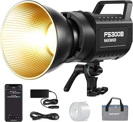 NEEWER FS300B 300W LED Studio Video Lamp, Two-Tone COB Continuous Lighting with Control 2.4G/APP 44500Lux/1m 2700K-6500K CRI97+, 12 Scenes, Bowens Spotlight Mount for Photography Streaming