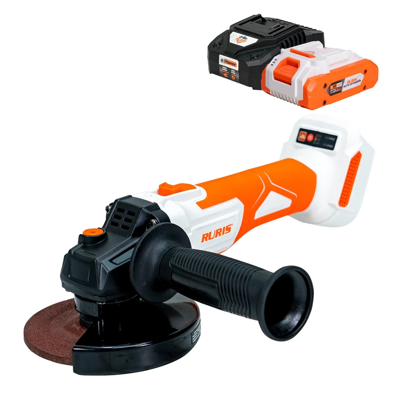 RURIS RMX4125 Cordless Angle Grinder 125 mm Brushless Motor, 2 Speed, 8500 RPM, Sanding Disc Included Kit with 20V 4Ah Battery + Charger