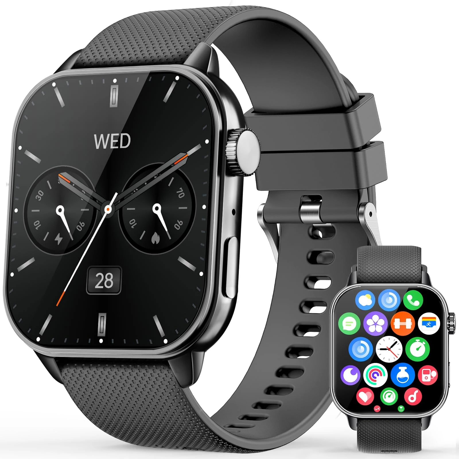 MFVLP Smart Watch for Men Women, 1.85'' AMOLED HD Fitness Watch with 120+ Sports Modes, Bluetooth Call/Heart Rate/Sleep Monitor/Pedometer, Smartwatch for Android iOS, IP68 Waterproof, Black