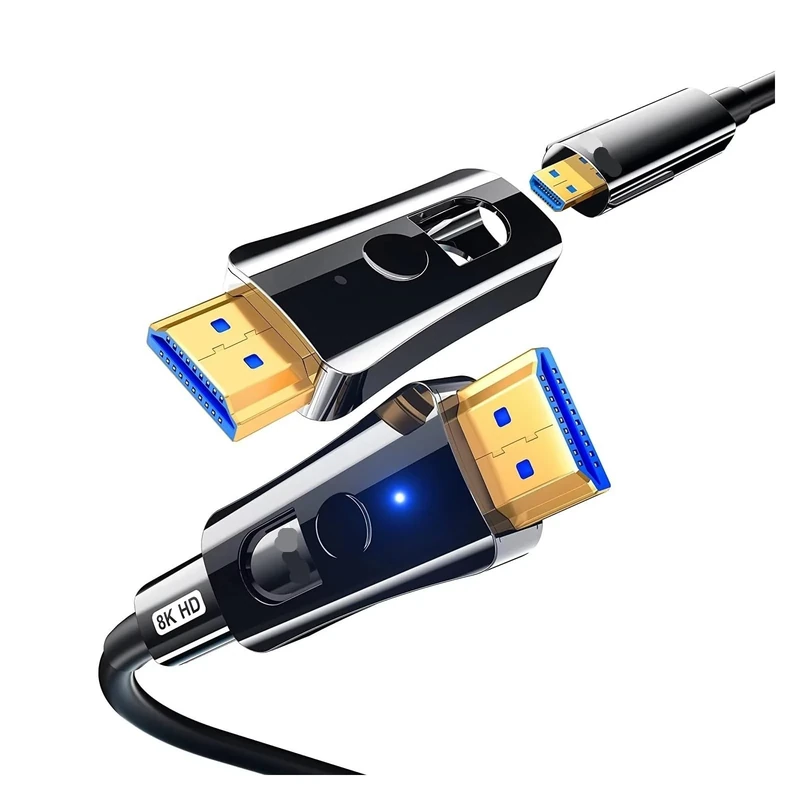 HDMI Fiber Optic Cable Dual Head Micro Detachable Adapter Pipeline TV 8K@60Hz 4K@120Hz HDR EARC for HDTV PS5(8K 2.1 Version,1m)