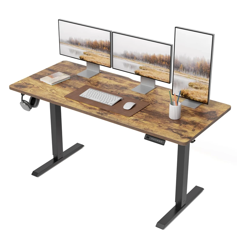 Cubiker Electric Standing Desk Height Adjustable For Gaming and Computer, 140 x 60cm Sit Stand Electric Home Office Desk with Memory Smart Pannel, Pieces Splice Board, Rustic Brown