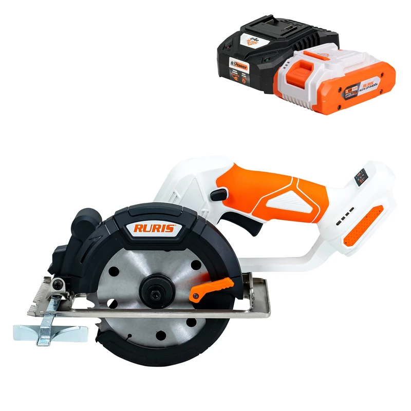 RURIS RMX3140 Cordless Circular Saw Disc 140 mm - Speed 6800 RPM - Adjustable Depth and Cutting Angle - 20V 4Ah Battery + Charger Included