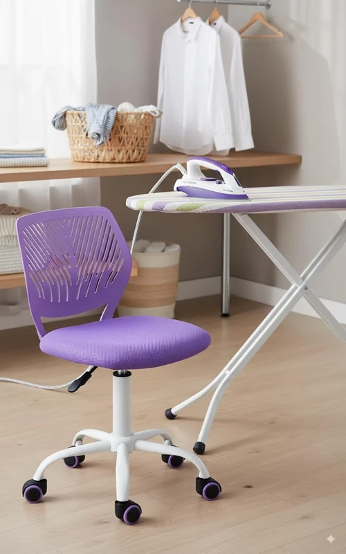 FurnitureR Ironing Chair,Ergonomic Backrest,Comfortable and Flexible Five Rollers,Free Movement During Ironing,Simple and Stylish Design,Suitable for Ironing Rooms,PURPLE - Image 1