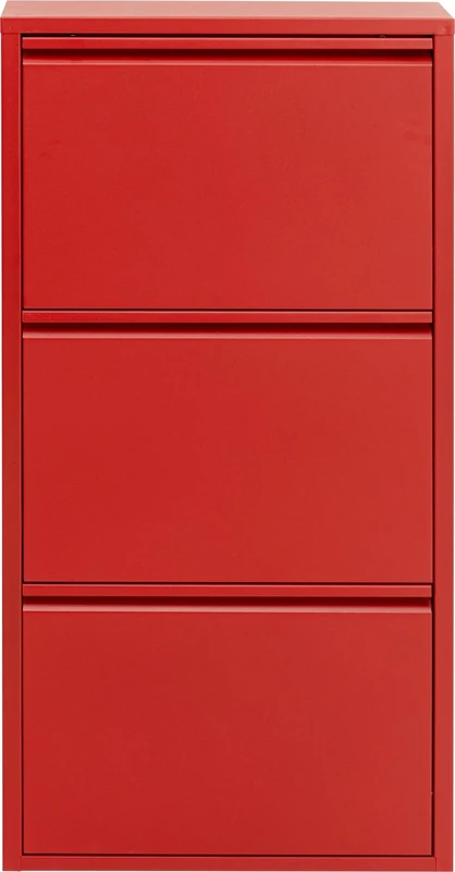 Kare Design Shoe Container Caruso 3, Red, Steel, 3 Tipping Compartments, Space for 6 Pairs of Shoes, Slim, Space-Saving, Storage Space, Hallway, Floor, 104x50x15 cm