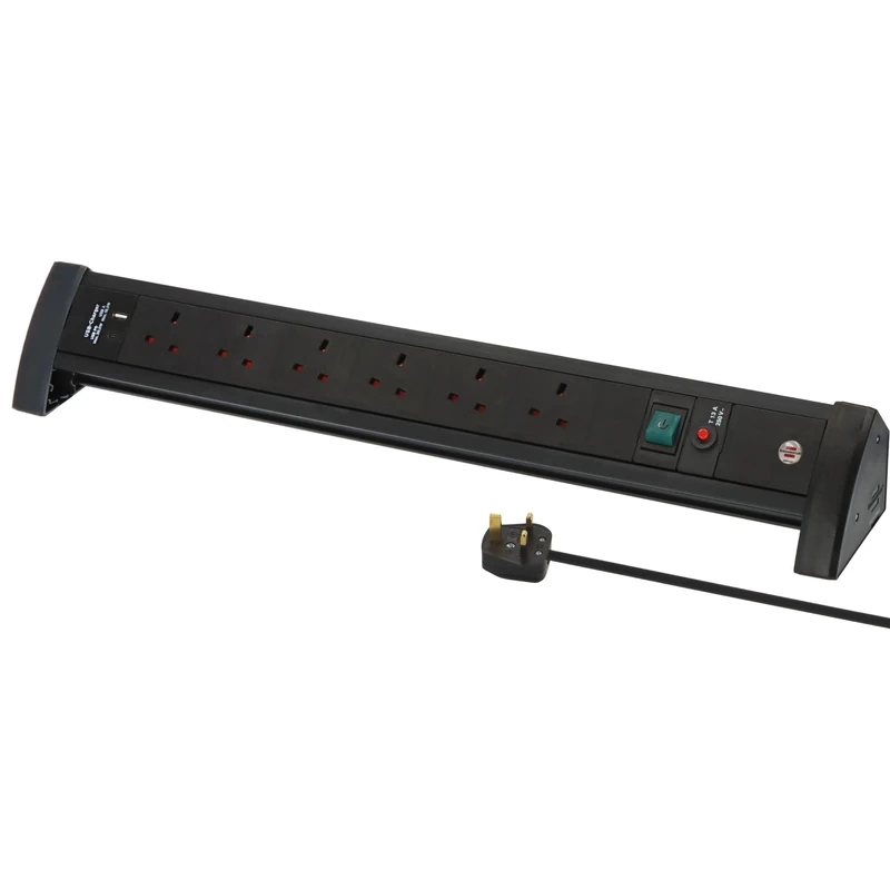 Brennenstuhl Premium Office-Line 6-way Power Strip with USB C PD 30W and USB A 18W (Made in Germany, Extension Lead with 3m cable and switch, Power Extension for desk with Safety Fuse Button) black