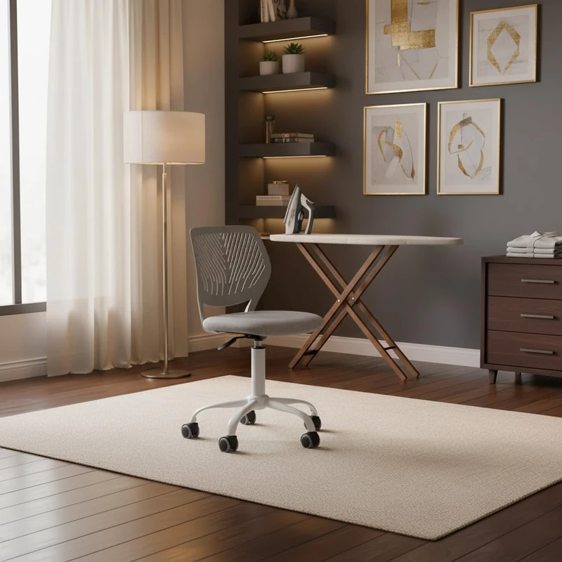 FurnitureR Ironing Chair,Ergonomic Backrest,Comfortable and Flexible Five Rollers,Free Movement During Ironing,Simple and Stylish Design,Suitable for Ironing Rooms,Molan Grey